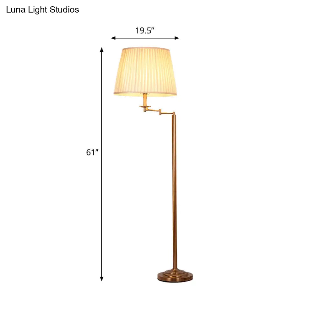 Adjustable Floor Lamp With Brass Finish & Plated Fabric Drum Shade