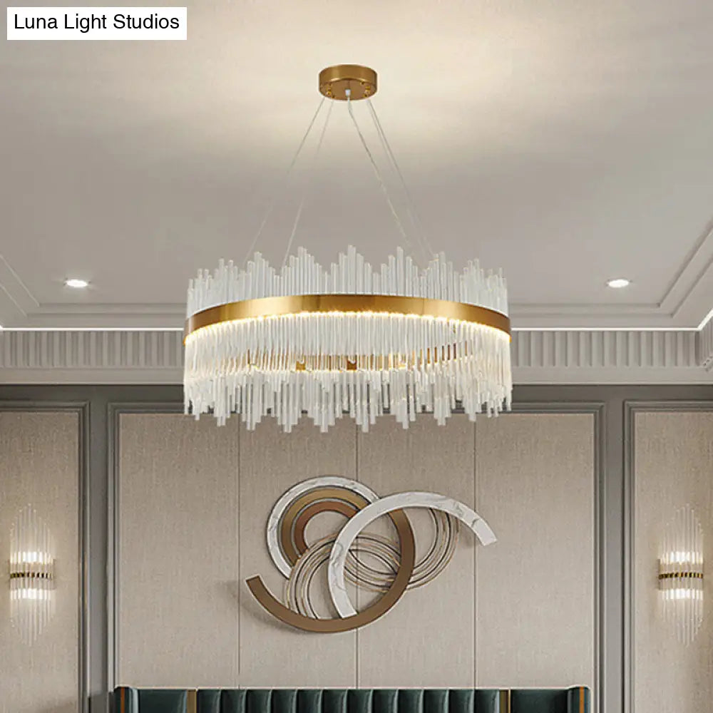 Adjustable Glass Crystal Drum Chandelier Pendant Light For Modern Living Rooms