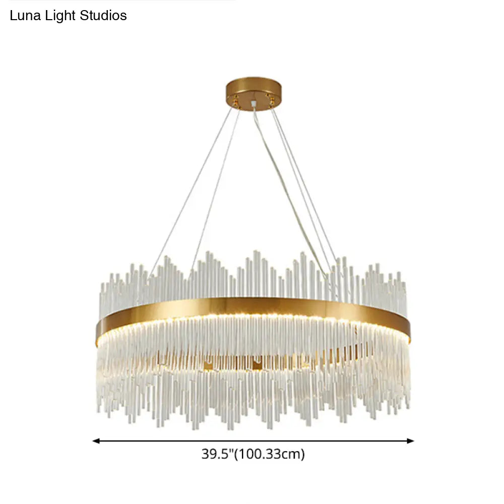 Adjustable Glass Crystal Drum Chandelier Pendant Light For Modern Living Rooms
