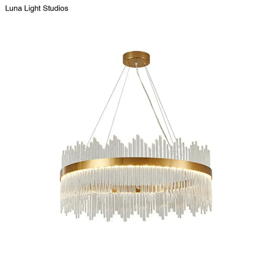 Adjustable Modern Crystal Drum Chandelier Pendant Light For Living Room Ceiling Gold / 23.5 Round