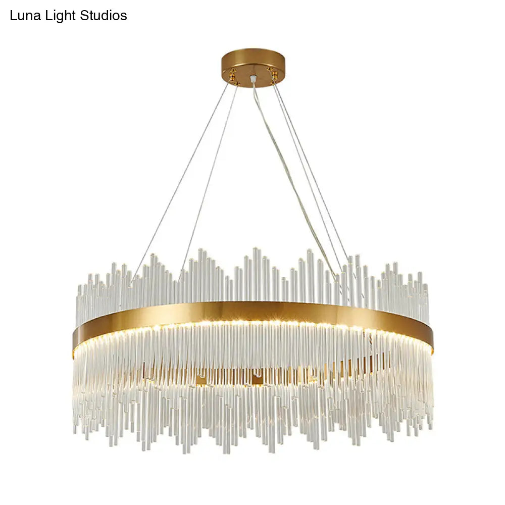 Adjustable Glass Crystal Drum Chandelier Pendant Light For Modern Living Rooms