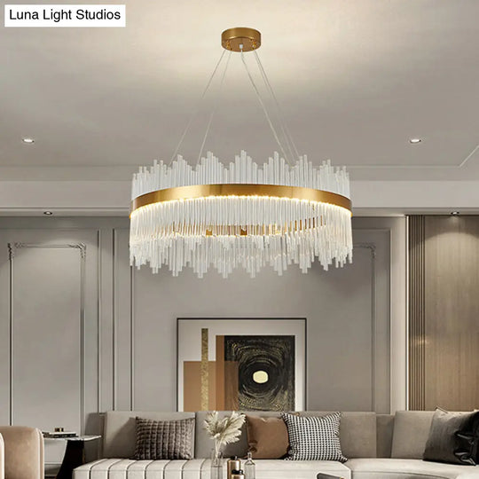 Adjustable Modern Crystal Drum Chandelier Pendant Light For Living Room Ceiling