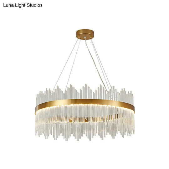Adjustable Modern Crystal Drum Chandelier Pendant Light For Living Room Ceiling Gold / 31.5 Round