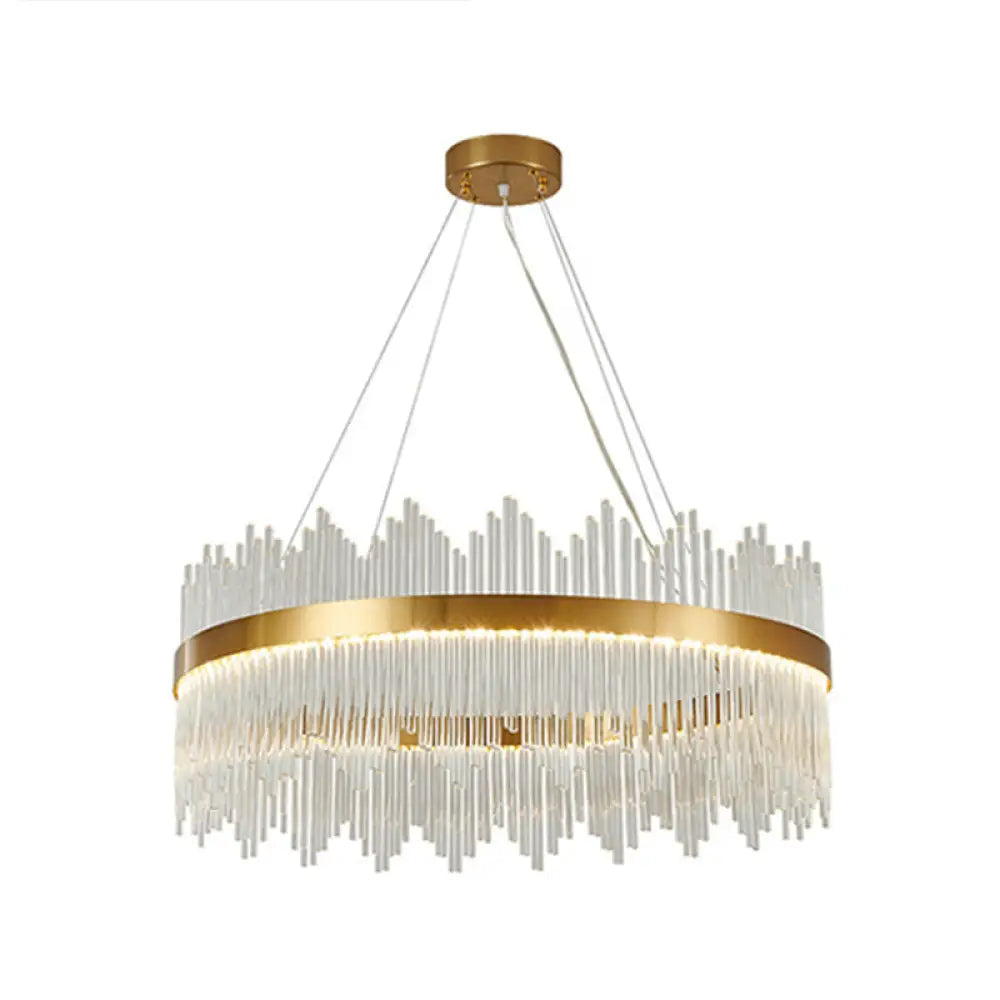 Adjustable Glass Crystal Drum Chandelier Pendant Light For Modern Living Rooms Gold / 39.5’ Round