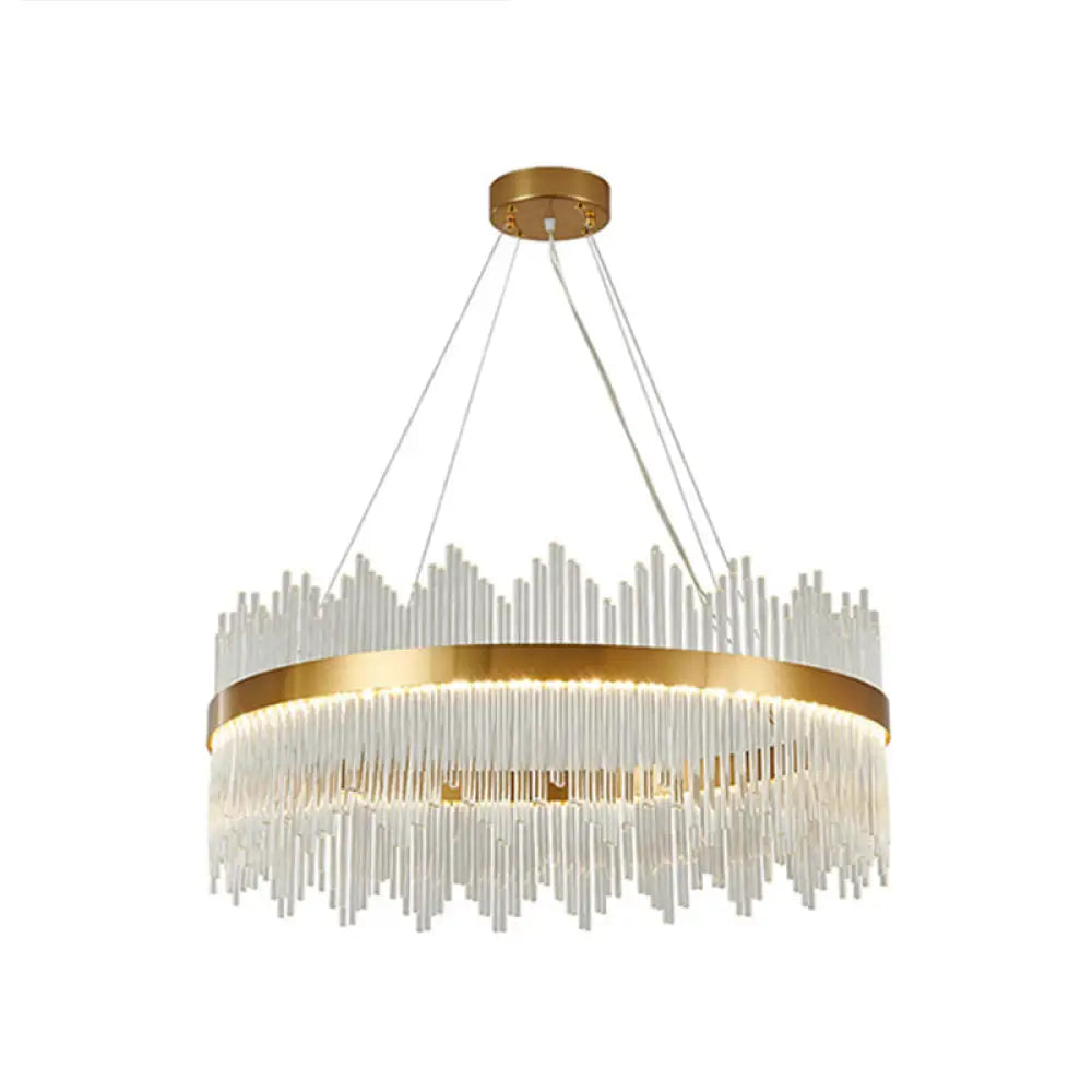 Adjustable Glass Crystal Drum Chandelier Pendant Light For Modern Living Rooms Gold / 47.5’ Round