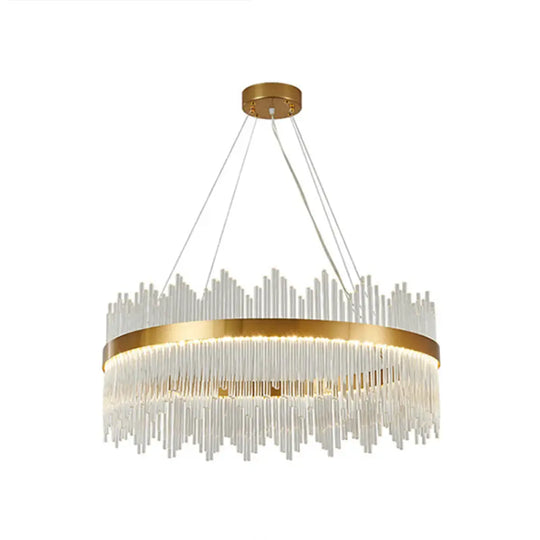 Adjustable Glass Crystal Drum Chandelier Pendant Light For Modern Living Rooms Gold / 47.5’ Round