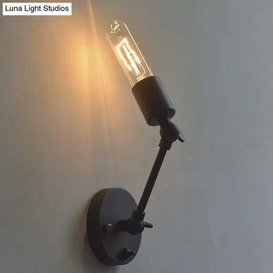 Adjustable Industrial 1-Head Open Bulb Wall Light Fixture In Black For Corridor