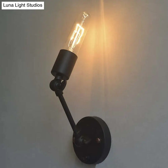 Adjustable Industrial 1-Head Open Bulb Wall Light Fixture In Black For Corridor