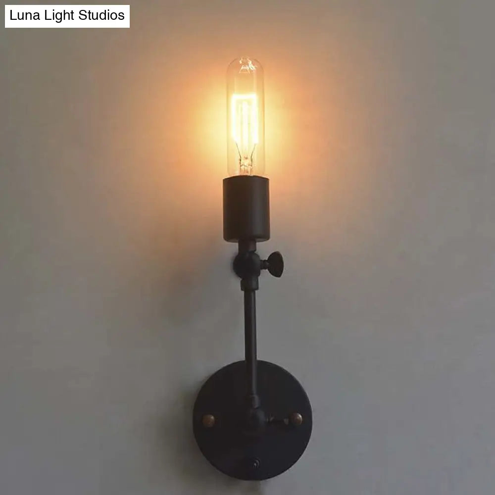 Adjustable Industrial 1-Head Open Bulb Wall Light Fixture In Black For Corridor