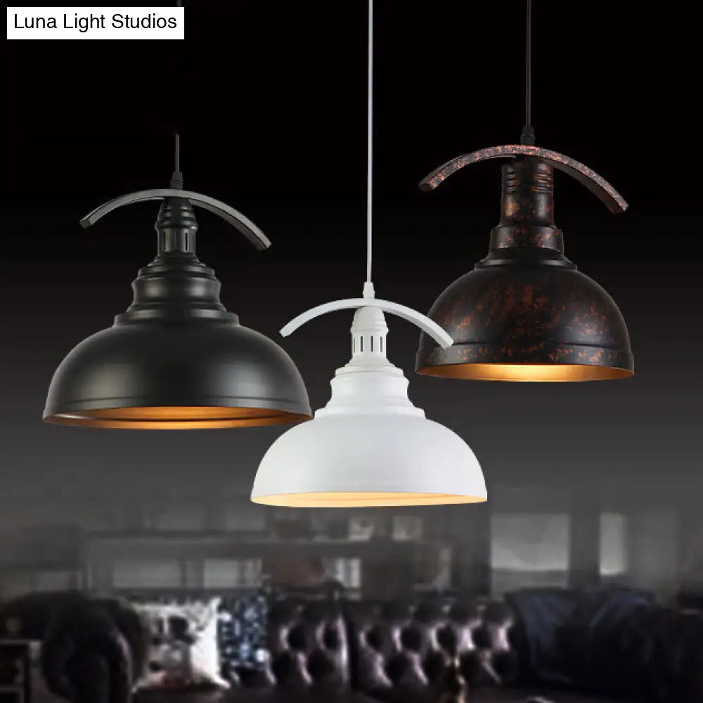 Adjustable Industrial Bowl Pendant Light With Metal Suspension - Rust/White/Black