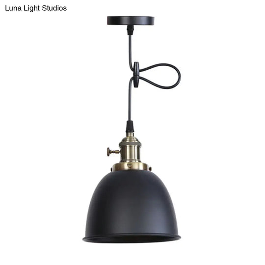 Adjustable Industrial Dome Pendant Lamp In Black/White/Red - Metal And Hanging Ceiling Lighting