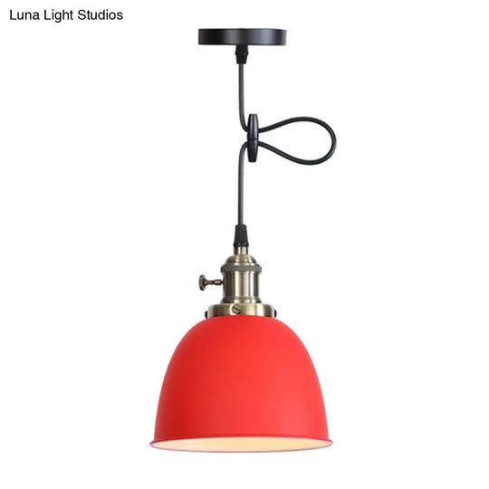 Adjustable Industrial Dome Pendant Lamp In Black/White/Red - Metal And Hanging Ceiling Lighting