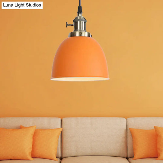 Adjustable Industrial Dome Pendant Light - Black/White/Red Metal Ceiling Lamp Orange