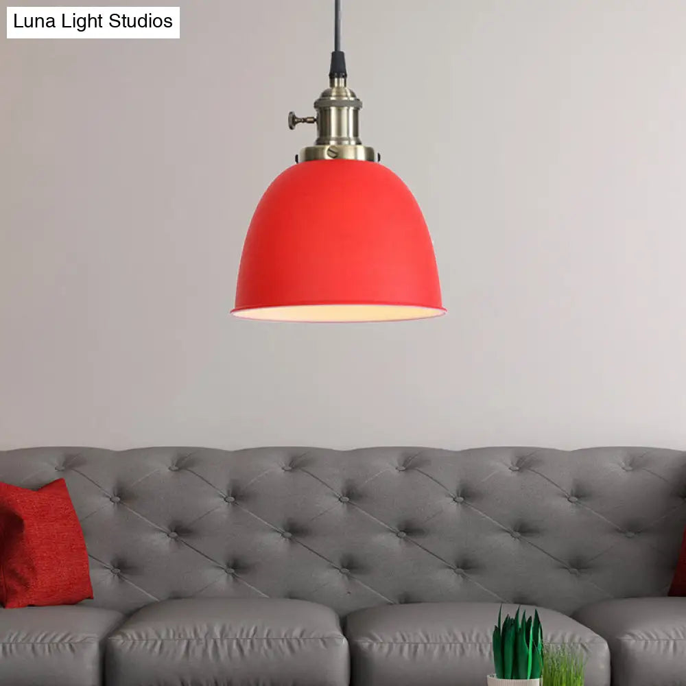 Adjustable Industrial Dome Pendant Light - Black/White/Red Metal Ceiling Lamp Red