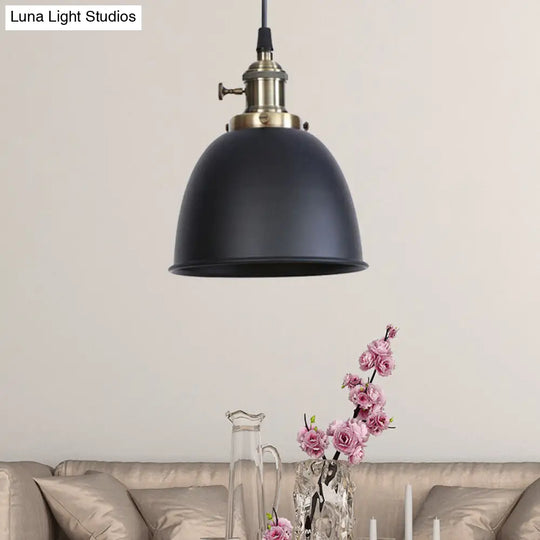 Adjustable Industrial Dome Pendant Light - Black/White/Red Metal Ceiling Lamp Black