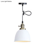 Adjustable Industrial Dome Pendant Lamp In Black/White/Red - Metal And Hanging Ceiling Lighting