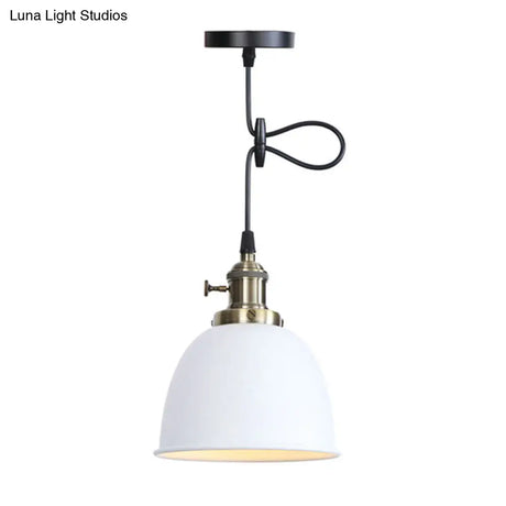 Adjustable Industrial Dome Pendant Lamp In Black/White/Red - Metal And Hanging Ceiling Lighting