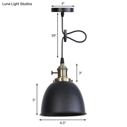 Adjustable Industrial Dome Pendant Light - Black/White/Red Metal Ceiling Lamp