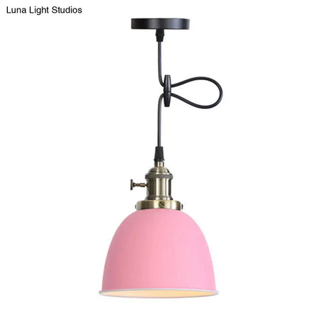 Adjustable Industrial Dome Pendant Lamp In Black/White/Red - Metal And Hanging Ceiling Lighting