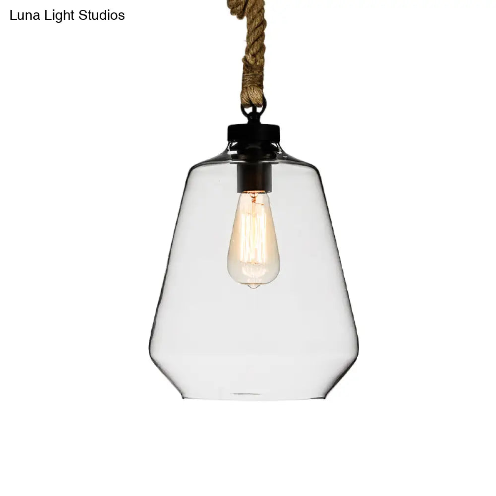 Adjustable Industrial Kitchen Pendant Light With Clear Glass And Rope Suspension