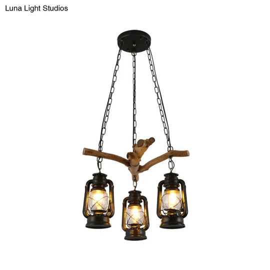 Adjustable Industrial Lantern Ceiling Light - 3/4 Lights Clear Glass Black Finish