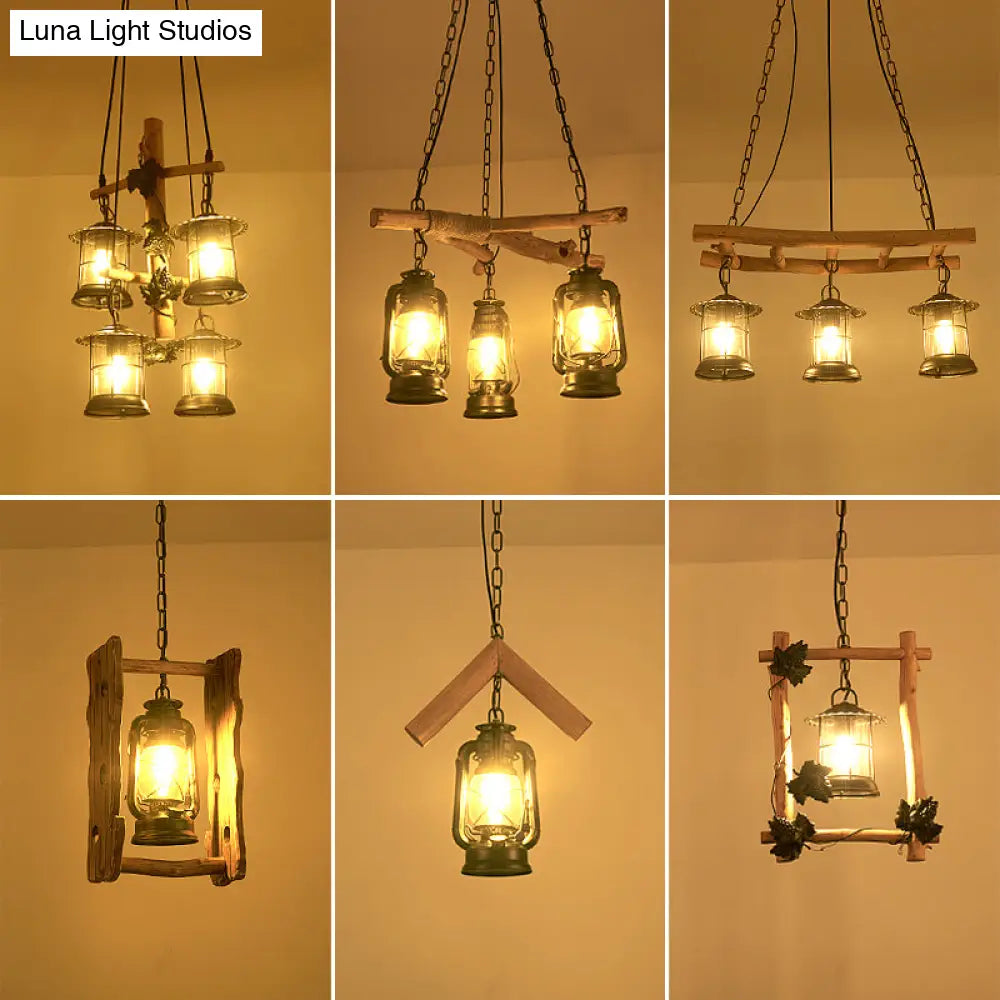 Adjustable Industrial Lantern Ceiling Light - 3/4 Lights Clear Glass Black Finish