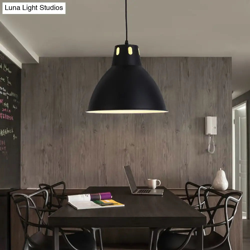 Adjustable Industrial Pendant Light With Metallic Black And White Dome Shade