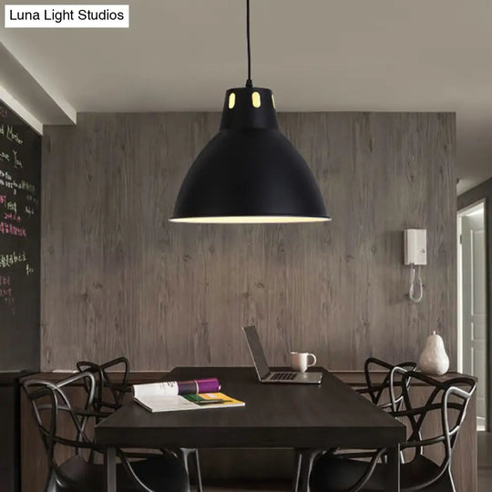 Adjustable Industrial Pendant Light With Metallic Black And White Dome Shade