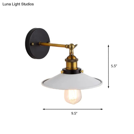 Adjustable Industrial Sconce Light With Metallic White Saucer Shade For Corridor