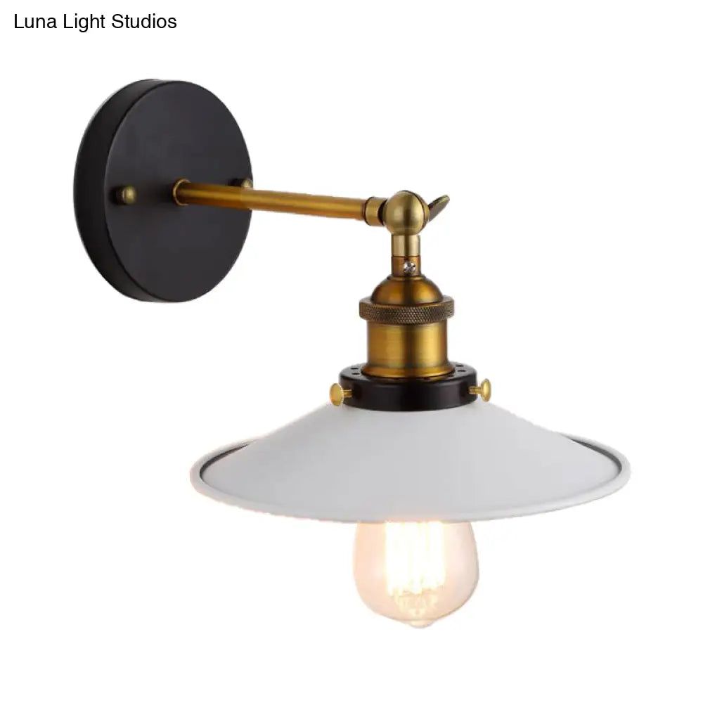 Adjustable Industrial Sconce Light With Metallic White Saucer Shade For Corridor