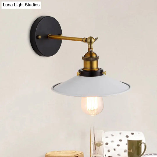 Adjustable Industrial Sconce Light With Metallic White Saucer Shade For Corridor