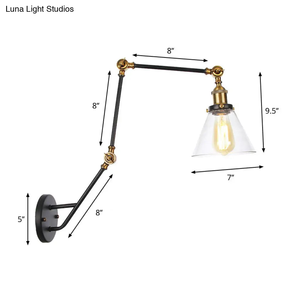 Adjustable Industrial Wall Lamp With Clear Glass Shade - 1 Head Bedroom Reading Light