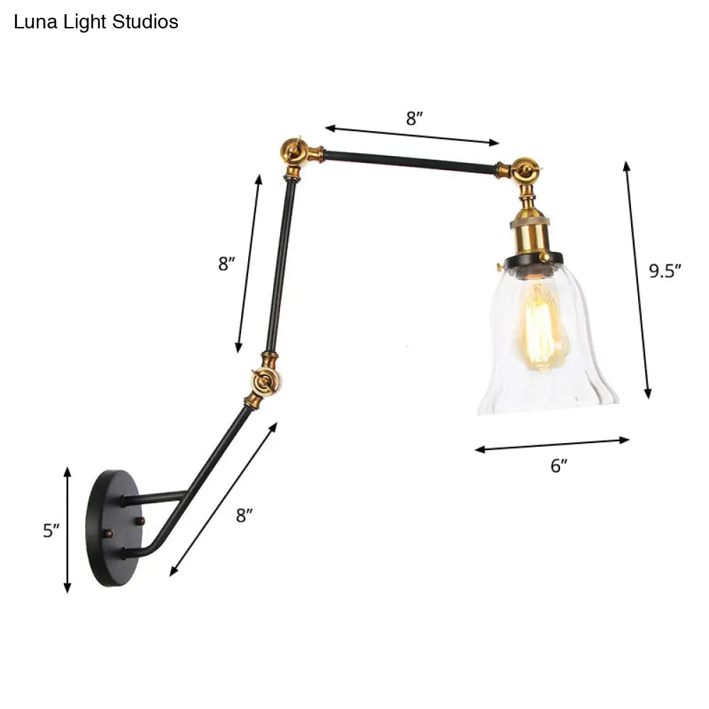 Adjustable Industrial Wall Lamp With Clear Glass Shade - 1 Head Bedroom Reading Light