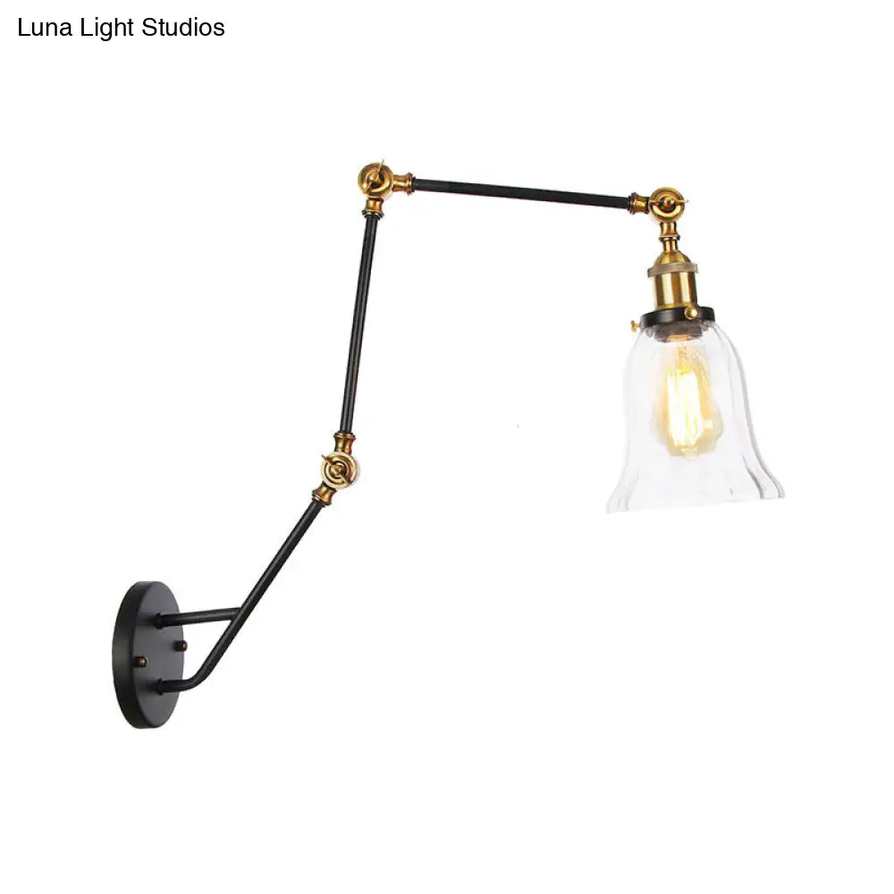 Adjustable Industrial Wall Lamp With Clear Glass Shade - 1 Head Bedroom Reading Light