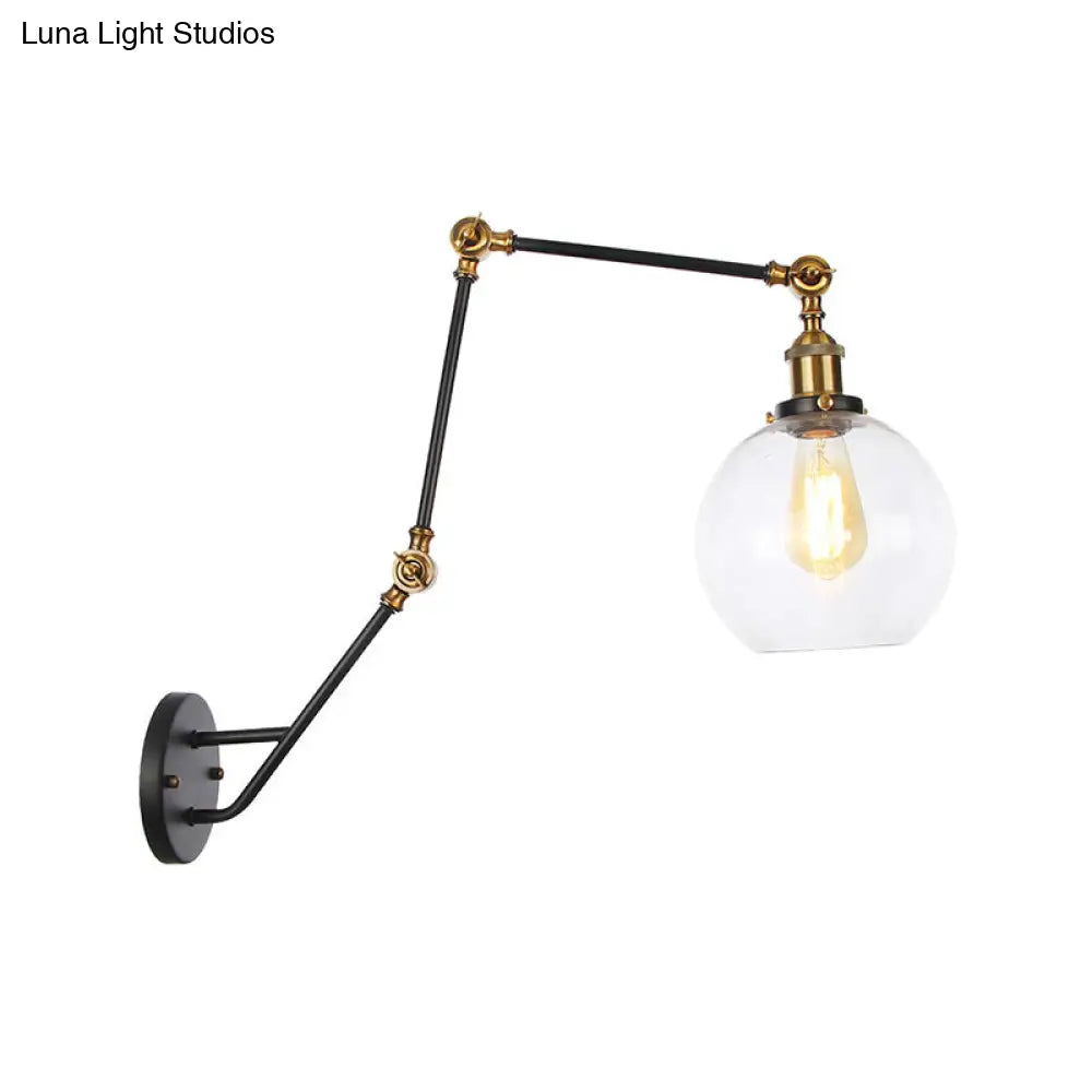 Adjustable Industrial Wall Lamp With Clear Glass Shade - 1 Head Bedroom Reading Light