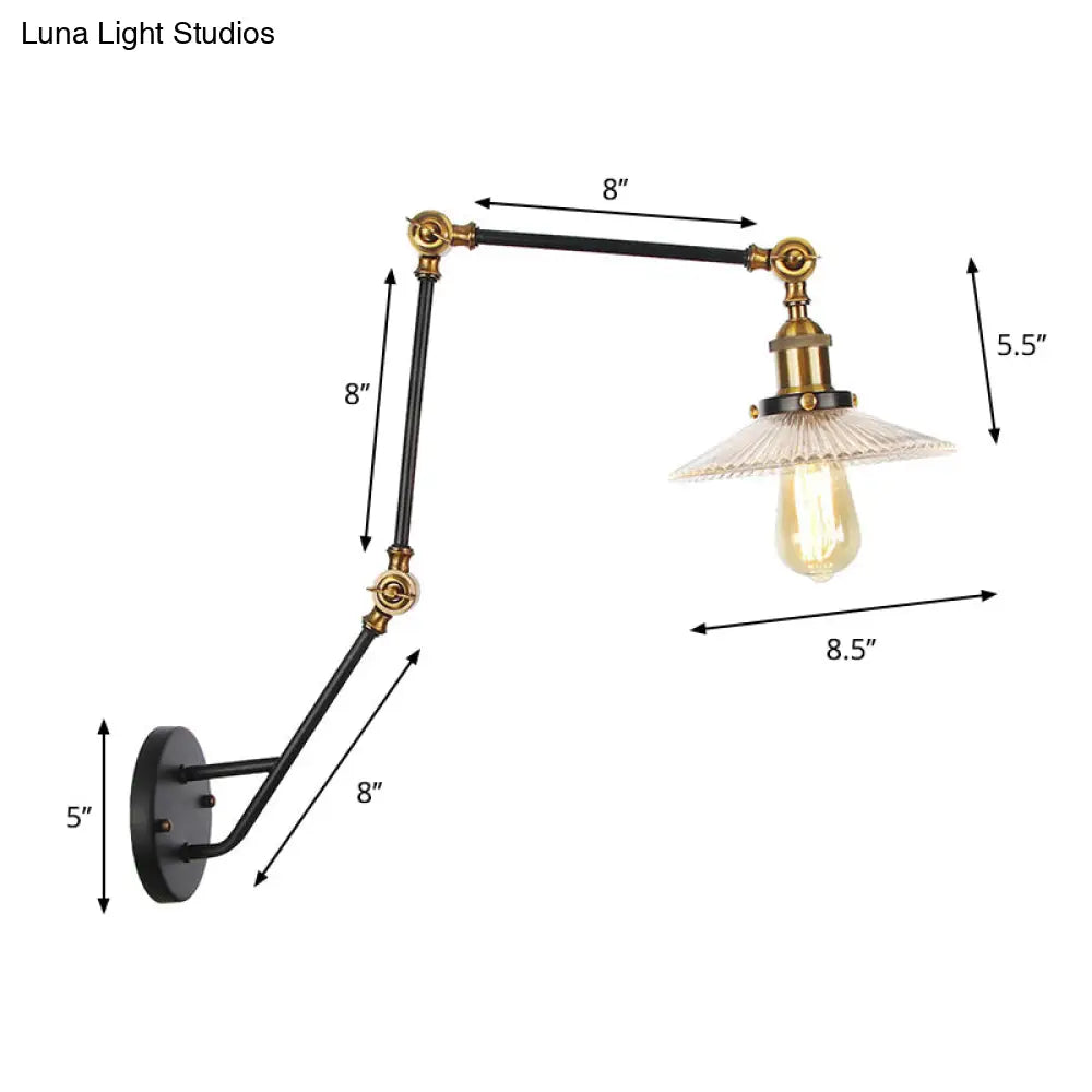 Adjustable Industrial Wall Lamp With Clear Glass Shade - 1 Head Bedroom Reading Light