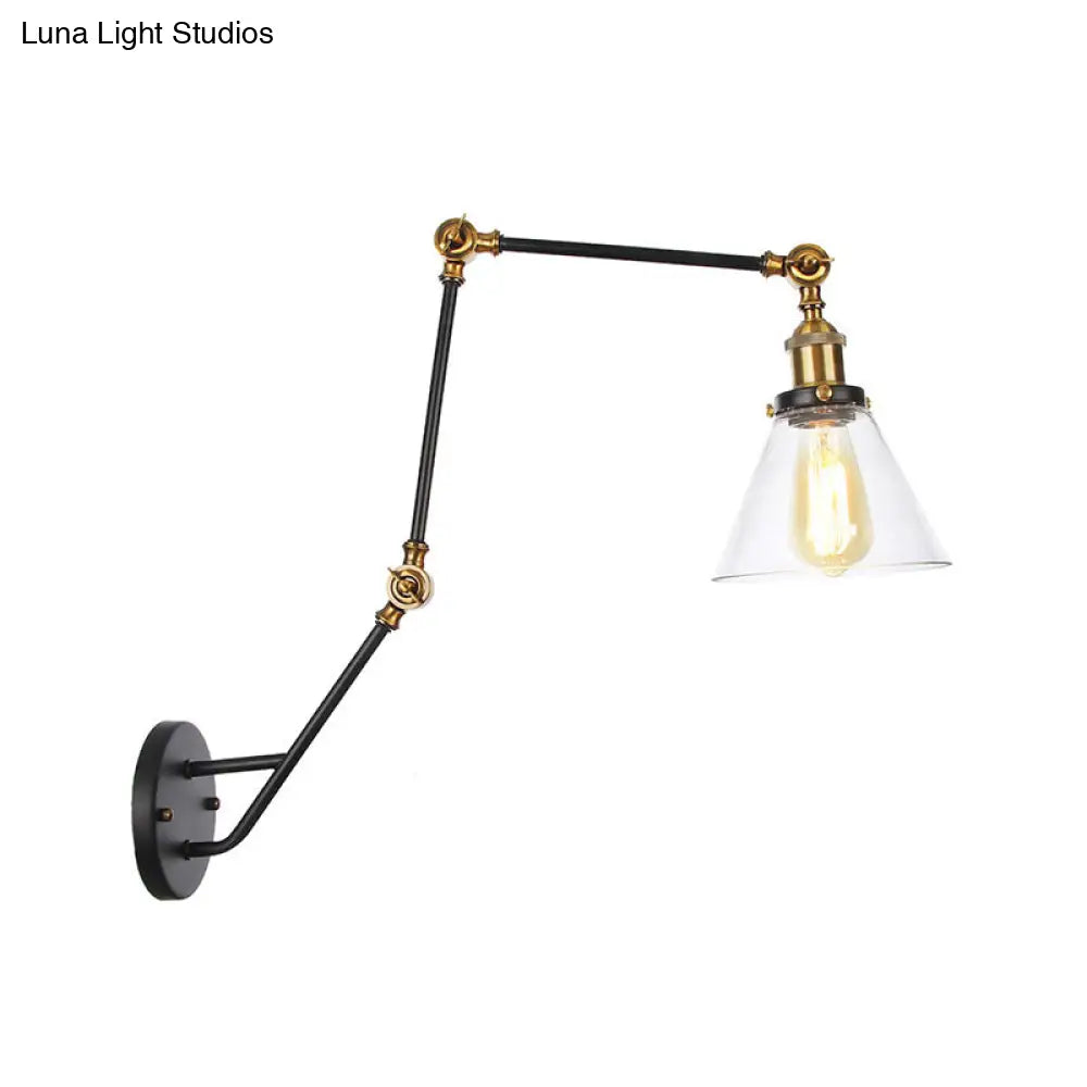 Adjustable Industrial Wall Lamp With Clear Glass Shade - 1 Head Bedroom Reading Light