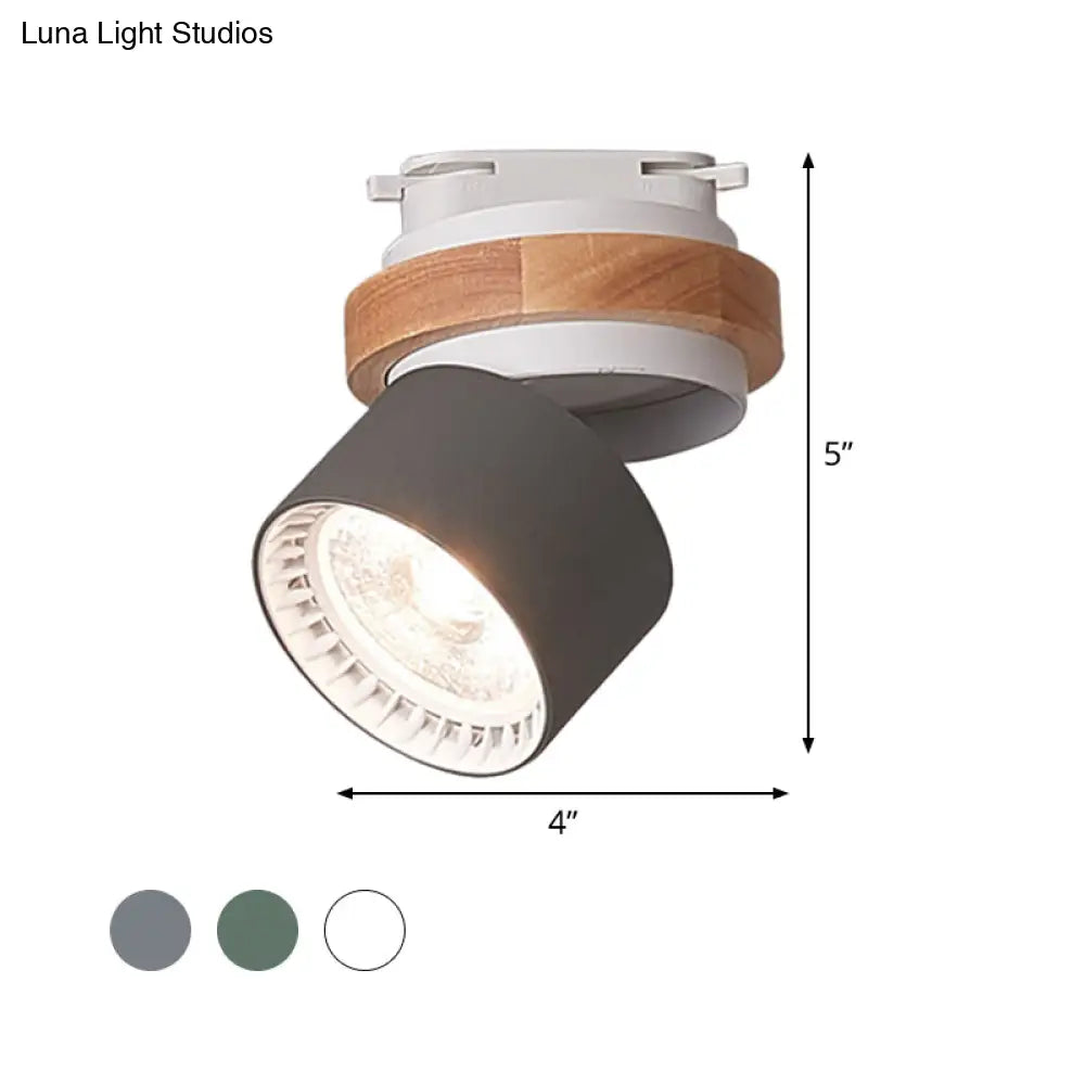 Adjustable Led Grey/Green/White Flush Mount: Modern Metallic Cylindrical Lighting In Macaron Style