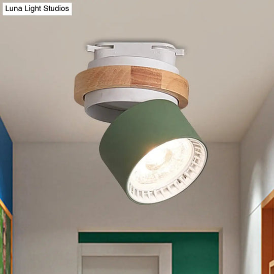 Adjustable Led Grey/Green/White Flush Mount: Modern Metallic Cylindrical Lighting In Macaron Style