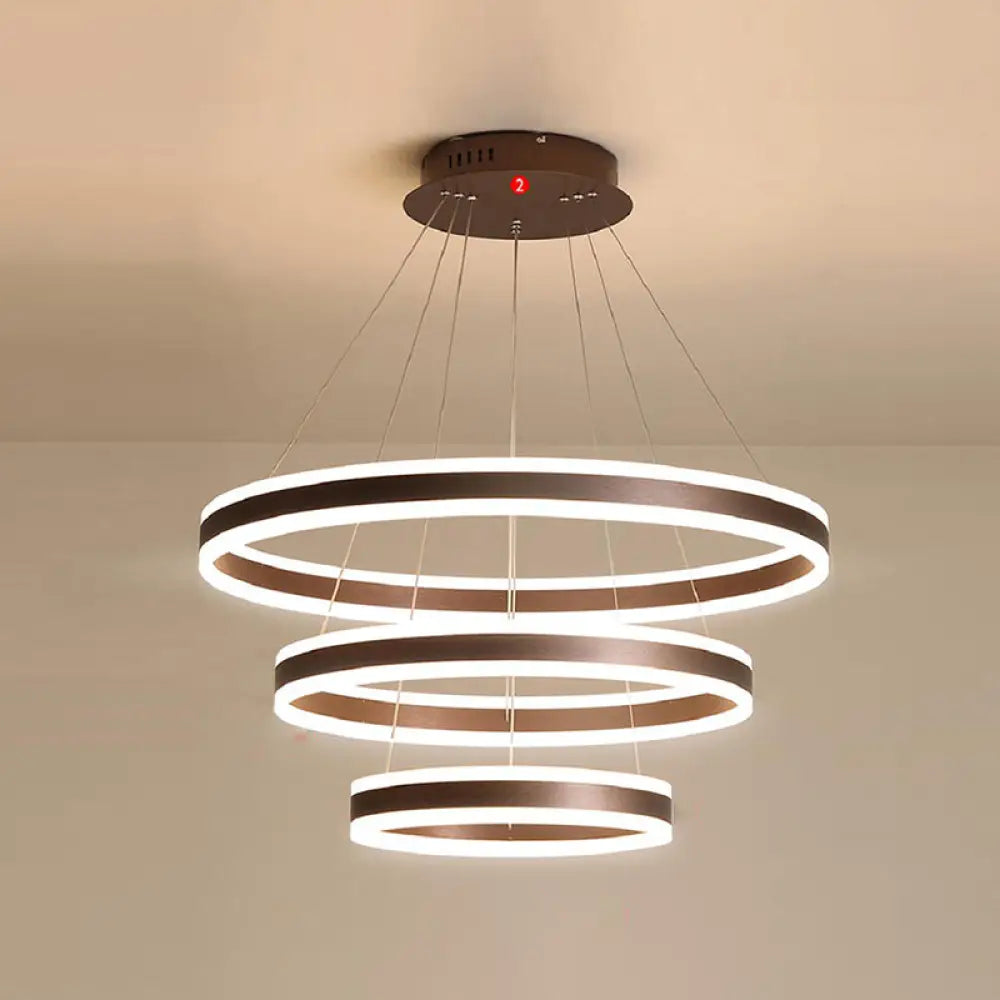 Adjustable Led Pendant Light: Artistic Metal Chandelier For Dining Room In Coffee / 31.5 White