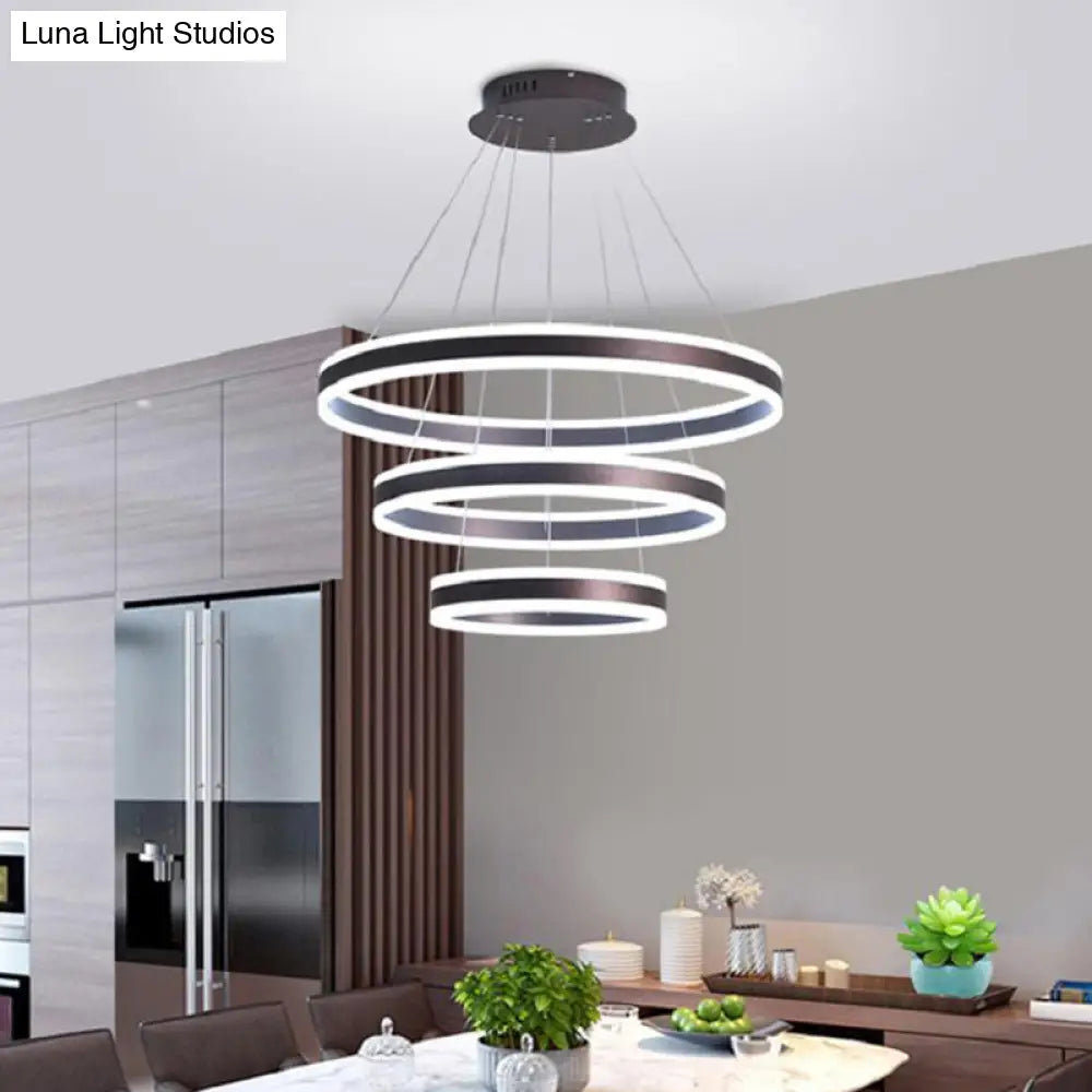 Adjustable Led Pendant Light: Artistic Metal Chandelier For Dining Room In Coffee