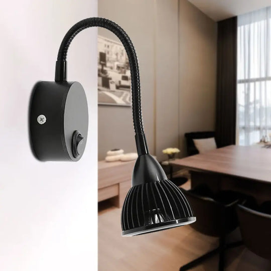 Adjustable Led Wall Sconce - Modern Metal Shade Lamp In Black Finish (With/Without Switch)