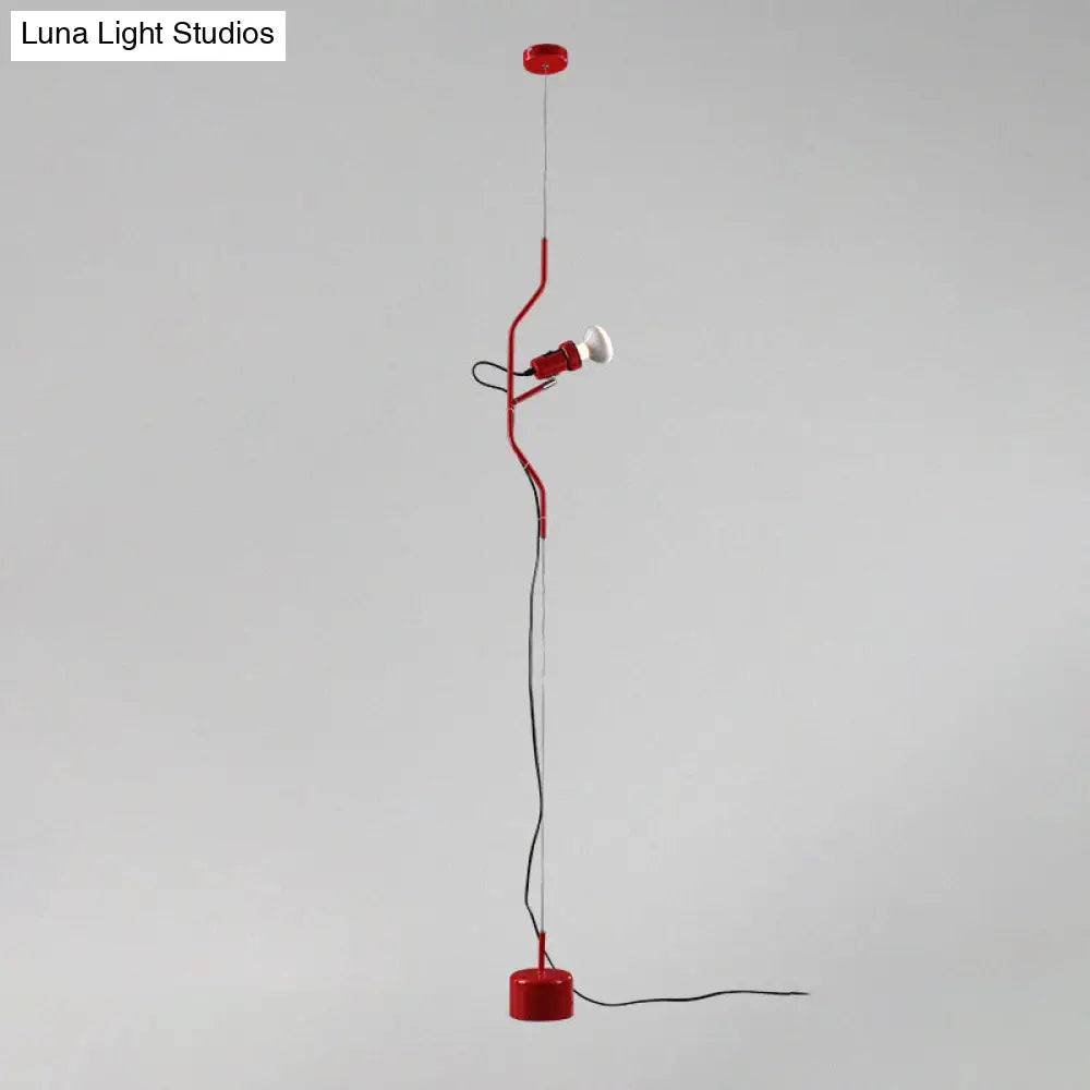 Modern Style Metallic Adjustable Line Hanging Light - 1-Light Spot In Red/White For Living Room Red