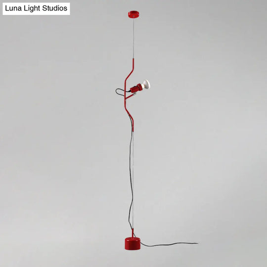 Modern Style Metallic Adjustable Line Hanging Light - 1-Light Spot In Red/White For Living Room Red