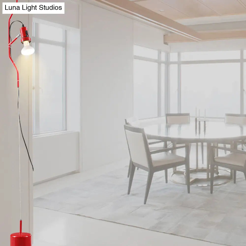 Modern Style Metallic Adjustable Line Hanging Light - 1-Light Spot In Red/White For Living Room