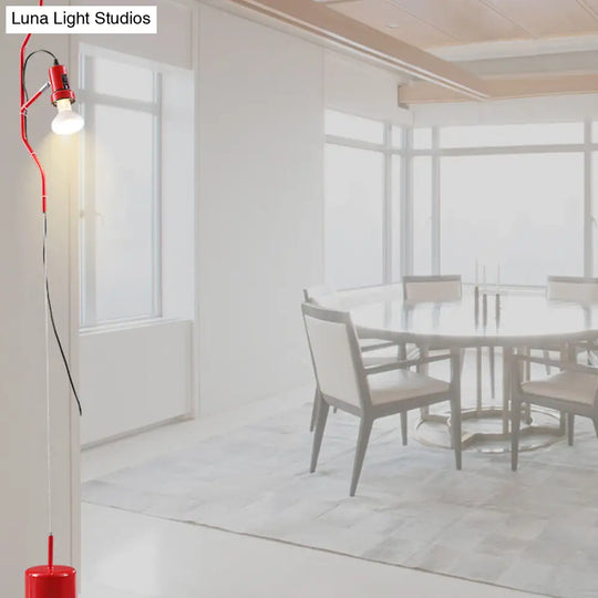 Modern Style Metallic Adjustable Line Hanging Light - 1-Light Spot In Red/White For Living Room