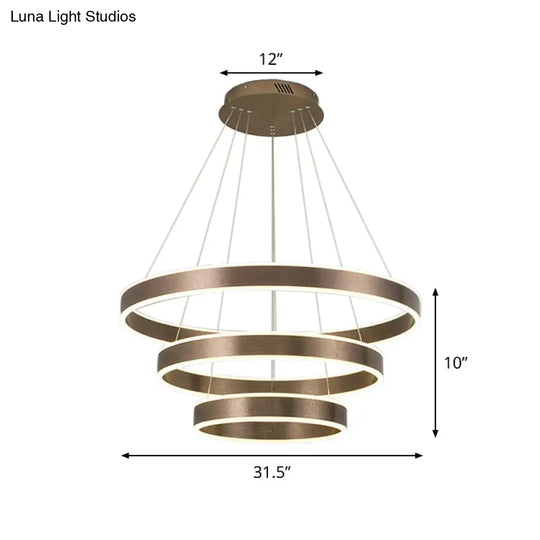 Adjustable Loop Pendant Led Chandelier - Modern Acrylic Coffee Design With 1/2/3-Tier Warm/White