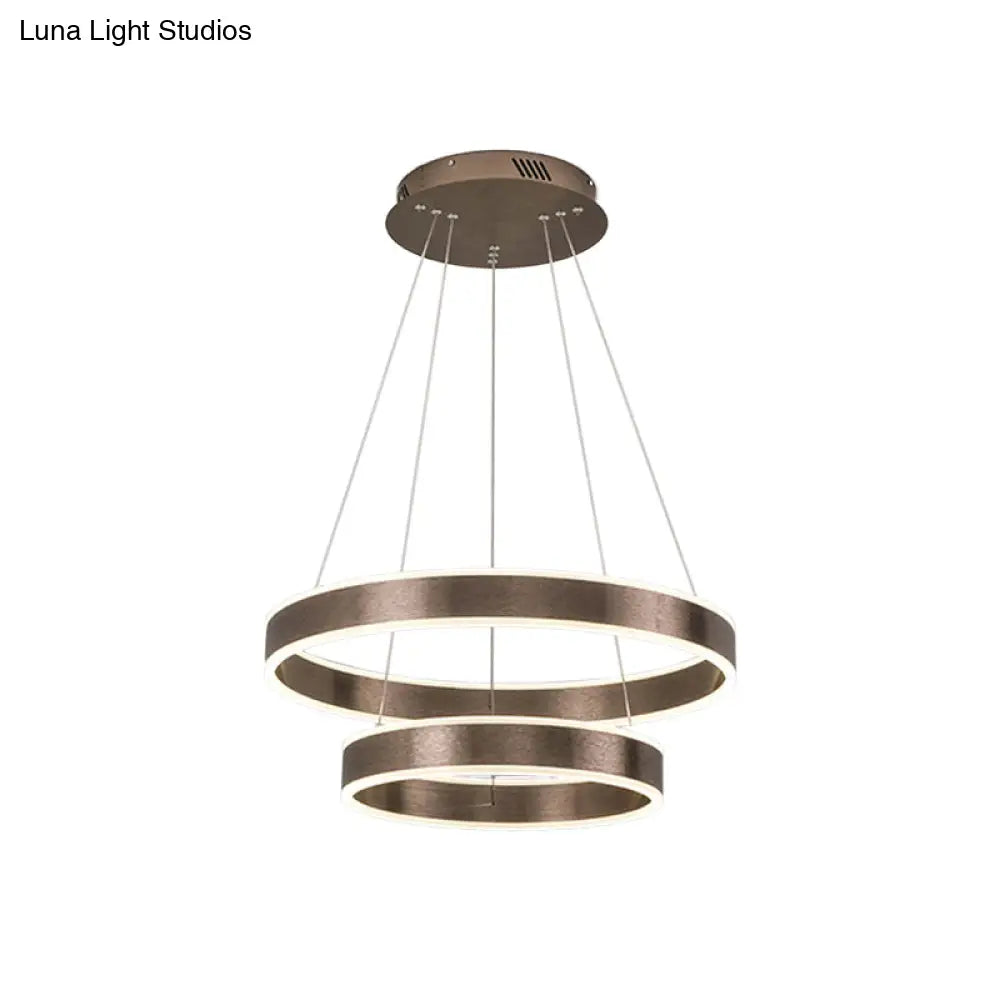 Adjustable Loop Pendant Led Chandelier - Modern Acrylic Coffee Design With 1/2/3-Tier Warm/White