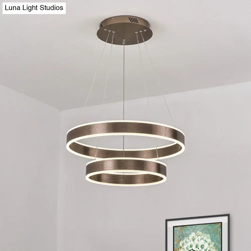 Adjustable Loop Pendant Led Chandelier - Modern Acrylic Coffee Design With 1/2/3-Tier Warm/White