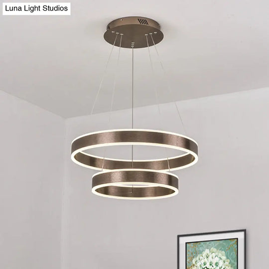 Adjustable Loop Pendant Led Chandelier - Modern Acrylic Coffee Design With 1/2/3-Tier Warm/White